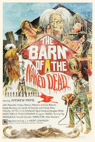 The Barn of the Naked Dead - Distressed White Modern Wood Framed Art Print with Double Matting by Hollywood Photo Archive