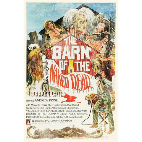 The Barn of the Naked Dead - Distressed Gold Ornate Wood Framed Art Print with Double Matting by Hollywood Photo Archive