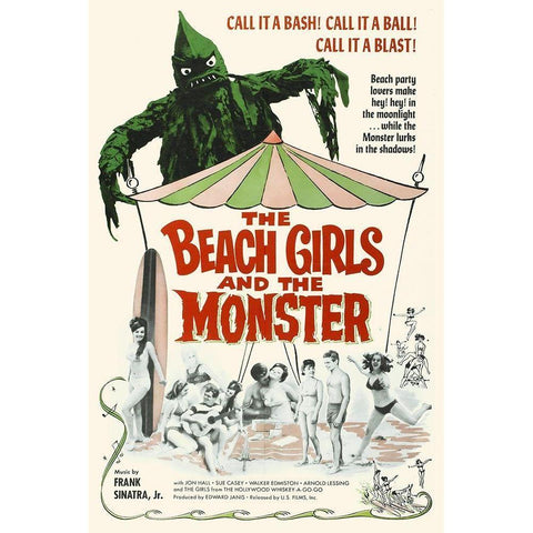 The Beach Girls and the Monster Gold Ornate Wood Framed Art Print with Double Matting by Hollywood Photo Archive