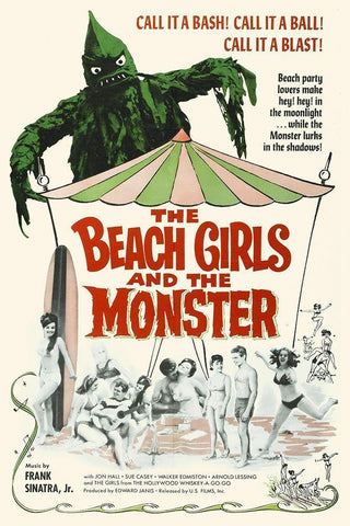 The Beach Girls and the Monster White Modern Wood Framed Art Print with Double Matting by Hollywood Photo Archive