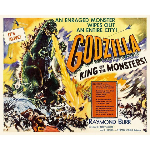 Godzilla, King of the Monsters Black Modern Wood Framed Art Print with Double Matting by Hollywood Photo Archive