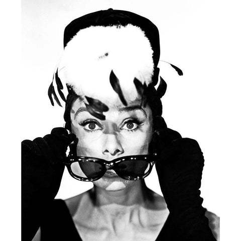 Audrey Hepburn Black Modern Wood Framed Art Print with Double Matting by Hollywood Photo Archive