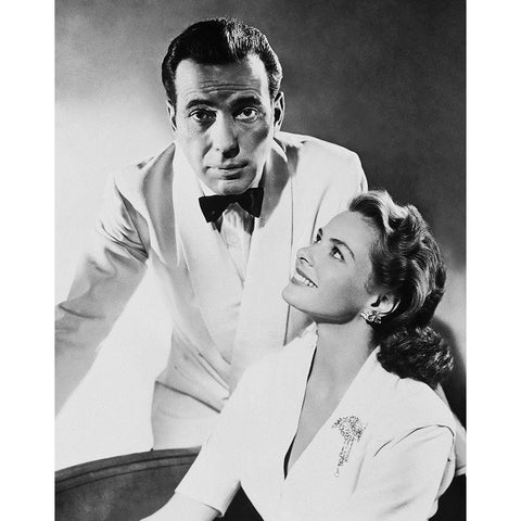 Borgart and Bergman in Casablanca White Modern Wood Framed Art Print by Hollywood Photo Archive