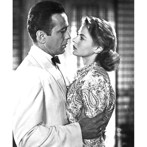 Borgart and Bergman in Casablanca White Modern Wood Framed Art Print by Hollywood Photo Archive