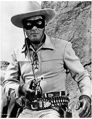 Clayton Moore - The Lone Ranger White Modern Wood Framed Art Print with Double Matting by Hollywood Photo Archive