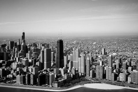 Aerial view of lakeshore Chicago Illinois White Modern Wood Framed Art Print with Double Matting by Highsmith, Carol