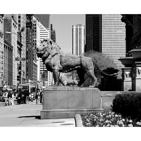 Edward Kemeys guardian lions stand before the Art Institute of Chicago Illinois Gold Ornate Wood Framed Art Print with Double Matting by Highsmith, Carol