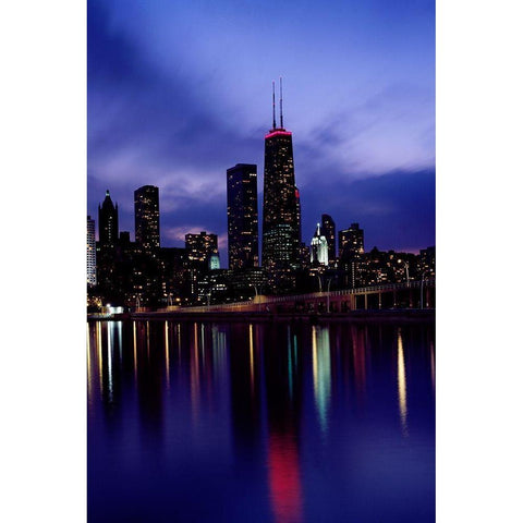 Skyline at dusk Chicago Illinois White Modern Wood Framed Art Print by Highsmith, Carol