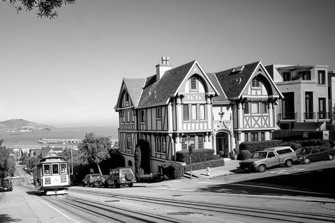 Cable car ascends hill San Francisco California Black Ornate Wood Framed Art Print with Double Matting by Highsmith, Carol