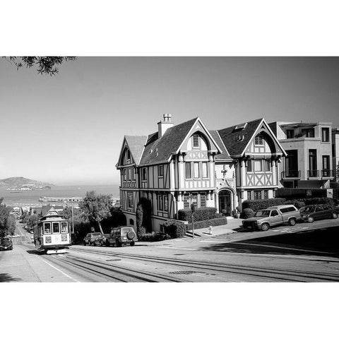 Cable car ascends hill San Francisco California White Modern Wood Framed Art Print by Highsmith, Carol