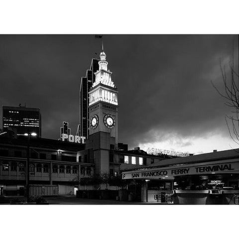 Ferry Building at night San Francisco California White Modern Wood Framed Art Print by Highsmith, Carol