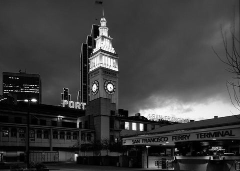 Ferry Building at night San Francisco California White Modern Wood Framed Art Print with Double Matting by Highsmith, Carol