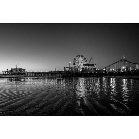 Santa Monica Pier at Sunset California Black and White Black Modern Wood Framed Art Print with Double Matting by Highsmith, Carol