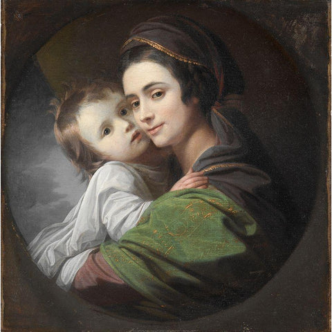 Elizabeth Shewell West and Her Son Raphael Black Modern Wood Framed Art Print with Double Matting by West, Benjamin