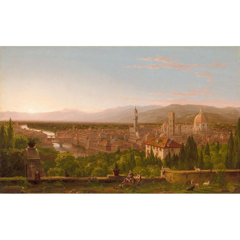 View of Florence White Modern Wood Framed Art Print by Cole, Thomas