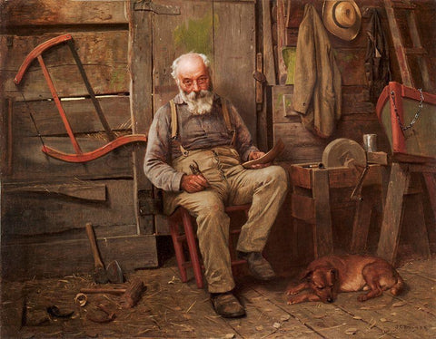 Boat Builder Black Ornate Wood Framed Art Print with Double Matting by Brown, John Geogre