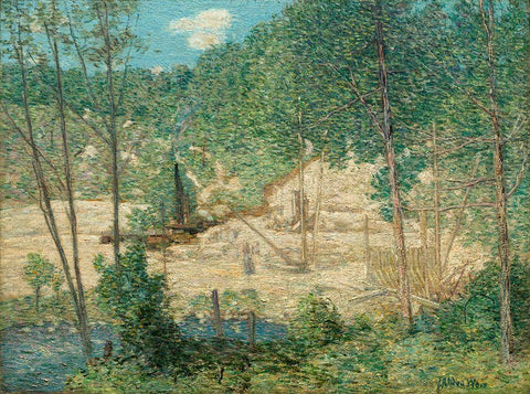 The Building of the Dam White Modern Wood Framed Art Print with Double Matting by Weir, J. Alden