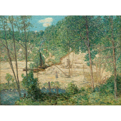 The Building of the Dam Black Modern Wood Framed Art Print by Weir, J. Alden