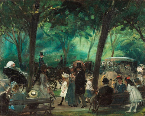 The Drive Central Park White Modern Wood Framed Art Print with Double Matting by Glackens, William