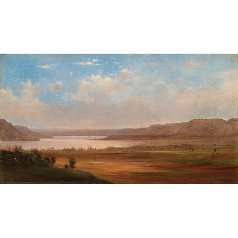 View of Lake Pepin Minnesota Black Modern Wood Framed Art Print with Double Matting by Duncanson, Robert S.