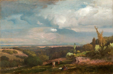 Approaching Storm from the Alban Hills Black Ornate Wood Framed Art Print with Double Matting by Inness, George