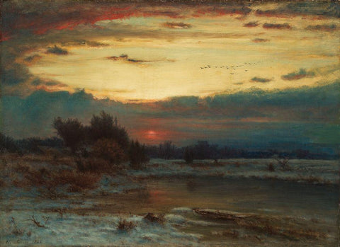A Winter Sky Black Ornate Wood Framed Art Print with Double Matting by Inness, George