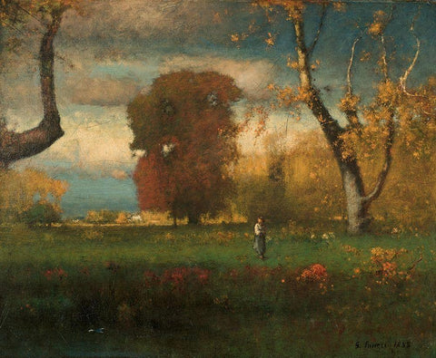 Landscape Black Ornate Wood Framed Art Print with Double Matting by Inness, George