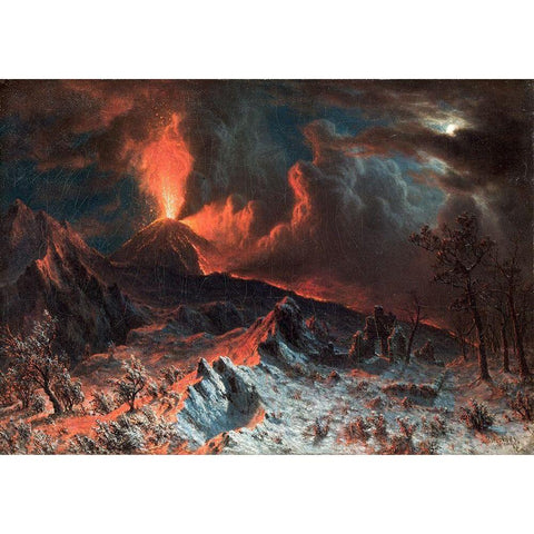 Mount Vesuvius at Midnight White Modern Wood Framed Art Print by Bierstadt, Albert