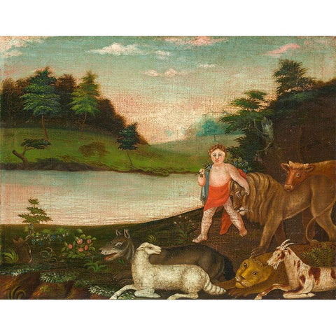 The Peaceable Kingdom White Modern Wood Framed Art Print by Hicks, Edward
