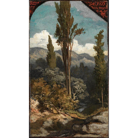 Three Trees Italy Black Modern Wood Framed Art Print with Double Matting by Vedder, Elihu