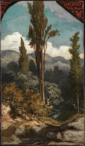 Three Trees Italy Black Ornate Wood Framed Art Print with Double Matting by Vedder, Elihu
