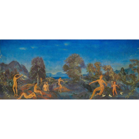 Hermes and the Infant Dionysus Gold Ornate Wood Framed Art Print with Double Matting by Davies, Arthur B.