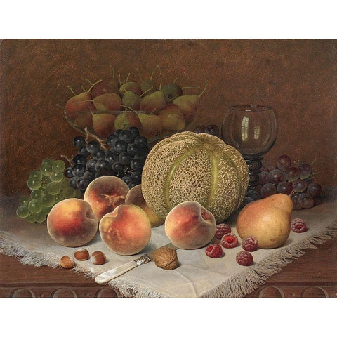 Still Life with Cantaloupe Gold Ornate Wood Framed Art Print with Double Matting by Brown, William Mason