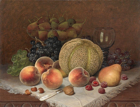 Still Life with Cantaloupe White Modern Wood Framed Art Print with Double Matting by Brown, William Mason