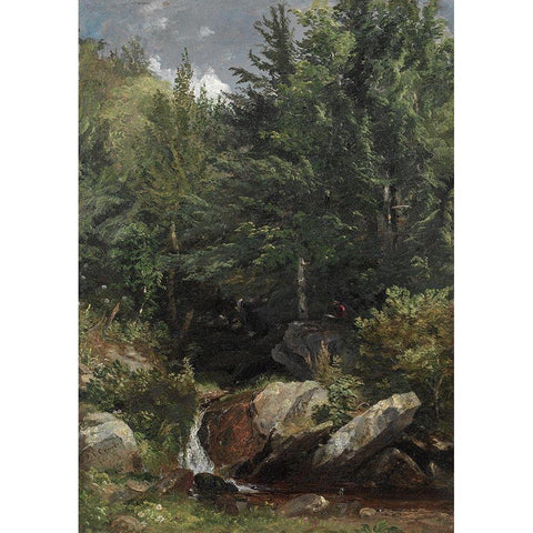 Trees and a Stream on a Hillside Black Modern Wood Framed Art Print with Double Matting by Cropsey, Jasper F.