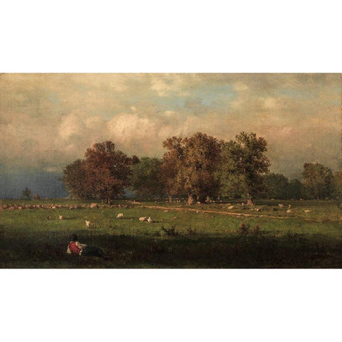 Durham Connecticut Black Modern Wood Framed Art Print with Double Matting by Inness, George