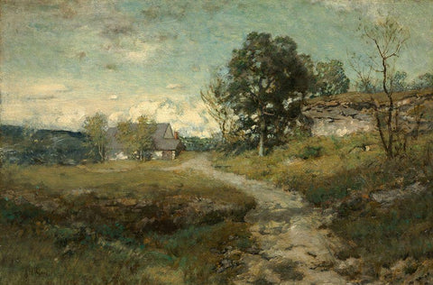 Arkville Landscape White Modern Wood Framed Art Print with Double Matting by Wyant, Alexander H.