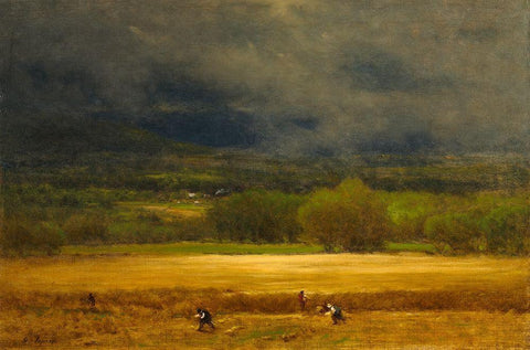 The Wheat Field Black Ornate Wood Framed Art Print with Double Matting by Inness, George