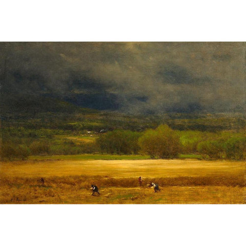 The Wheat Field Black Modern Wood Framed Art Print with Double Matting by Inness, George