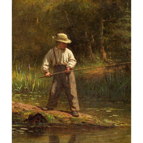 Boy Fishing Black Modern Wood Framed Art Print with Double Matting by Johnson, Eastman