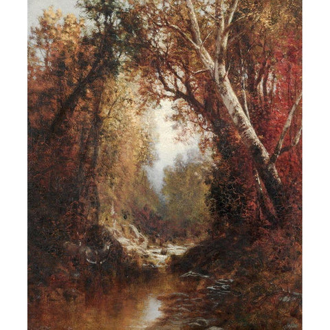 Autumn Scene in the Adirondacks Gold Ornate Wood Framed Art Print with Double Matting by Hart, William
