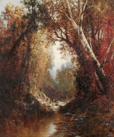 Autumn Scene in the Adirondacks White Modern Wood Framed Art Print with Double Matting by Hart, William