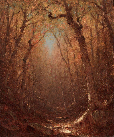 Autumn a Wood Path White Modern Wood Framed Art Print with Double Matting by Gifford, Sanford Robinson