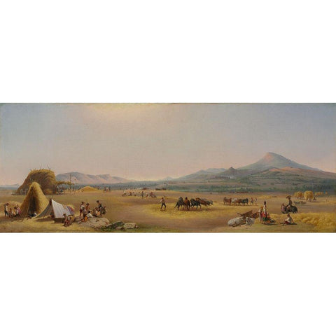Harvest on the Roman Campagna Gold Ornate Wood Framed Art Print with Double Matting by Chapman, John Gadsby