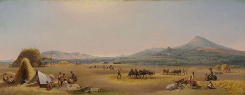 Harvest on the Roman Campagna Black Ornate Wood Framed Art Print with Double Matting by Chapman, John Gadsby