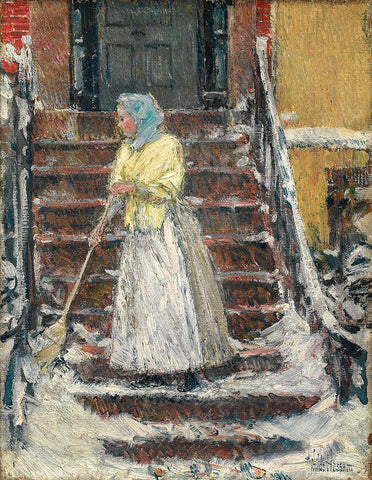 Sweeping Snow Black Ornate Wood Framed Art Print with Double Matting by Hassam, Childe