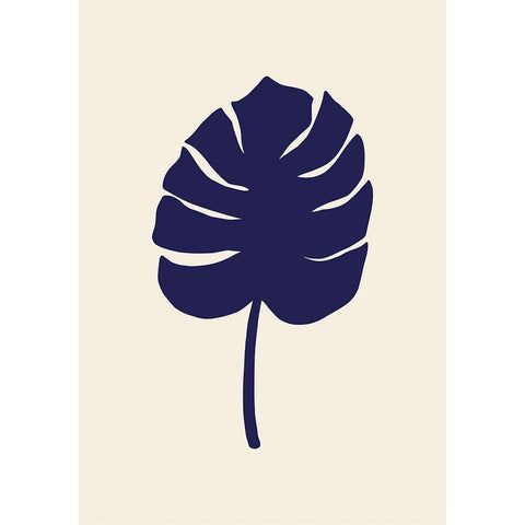 Monstera Leaf Dark Blue Black Modern Wood Framed Art Print by Uppsala Studio