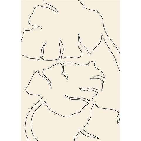 Monstera Outline Black Modern Wood Framed Art Print with Double Matting by Uppsala Studio