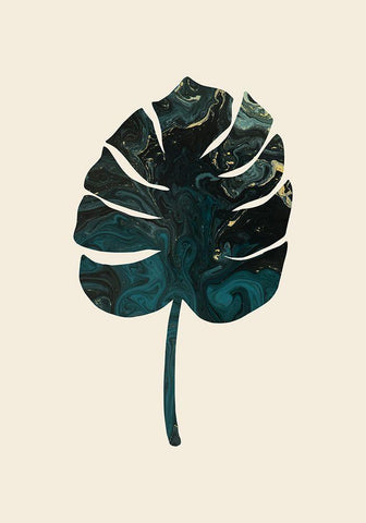 Monstera Marble Green Black Ornate Wood Framed Art Print with Double Matting by Uppsala Studio