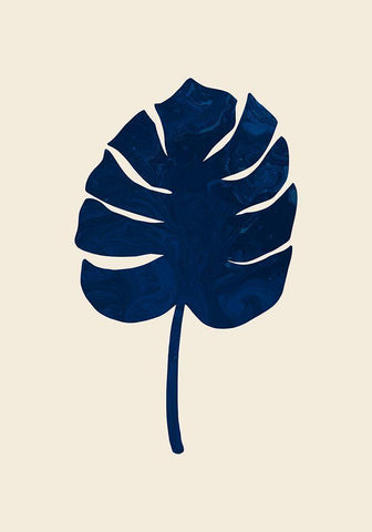 Monstera Marble Blue White Modern Wood Framed Art Print with Double Matting by Uppsala Studio